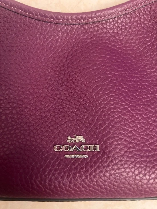 Coach Pebbled Leather Small Shoulder Bag in Plum Berry - Picture 6 of 7